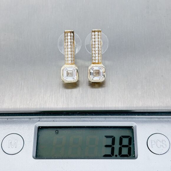 Vintage Sterling Silver 925 Gold Plated Pave Cubic Zirconia Drop Earrings - Picture 5 of 5